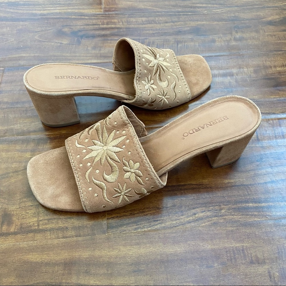 Bernardo Suede Leather Brown Block Heel Sandals 11​